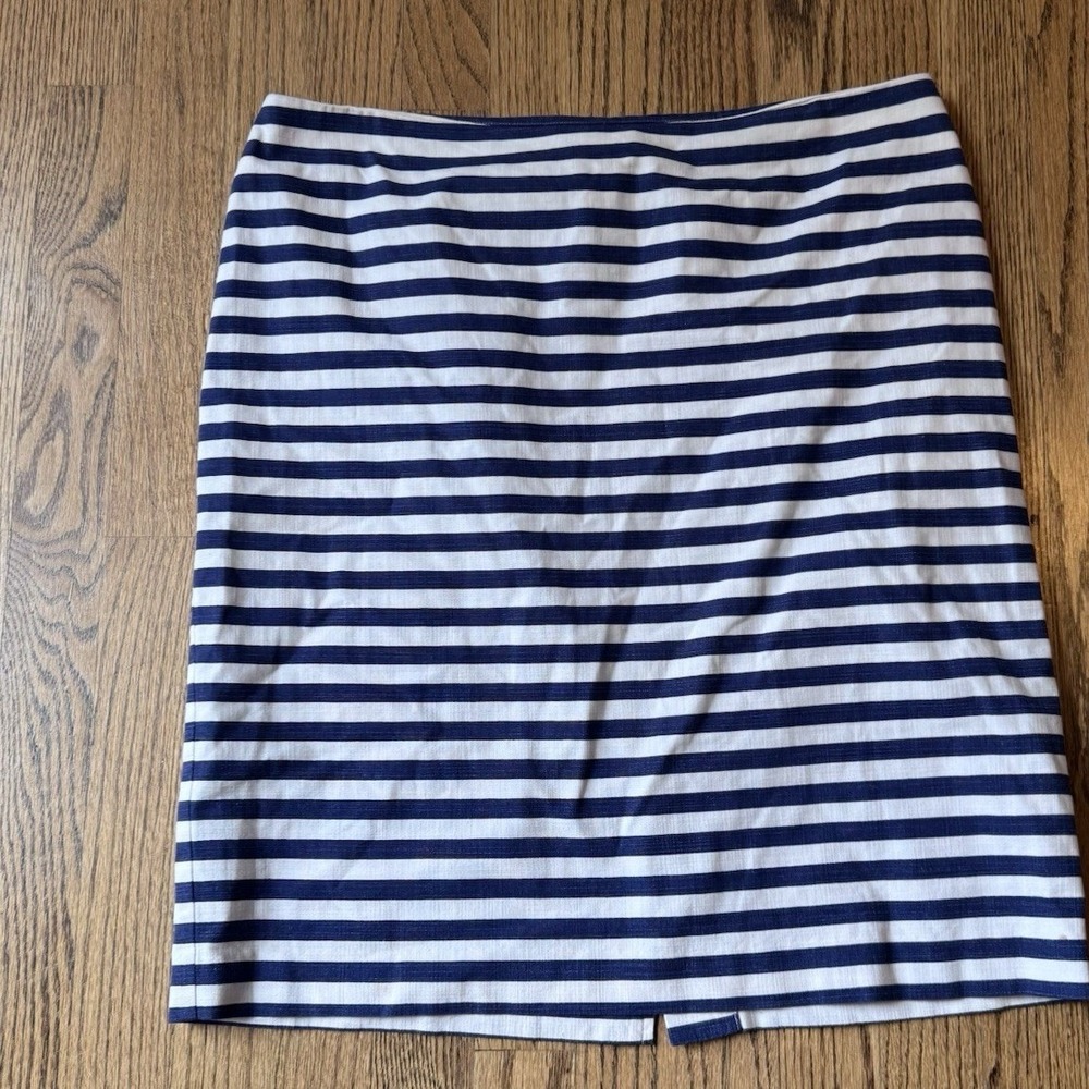 Talbots Petites Navy Blue White Striped Pencil Skirt 12P‎ Nautical Linen Blend